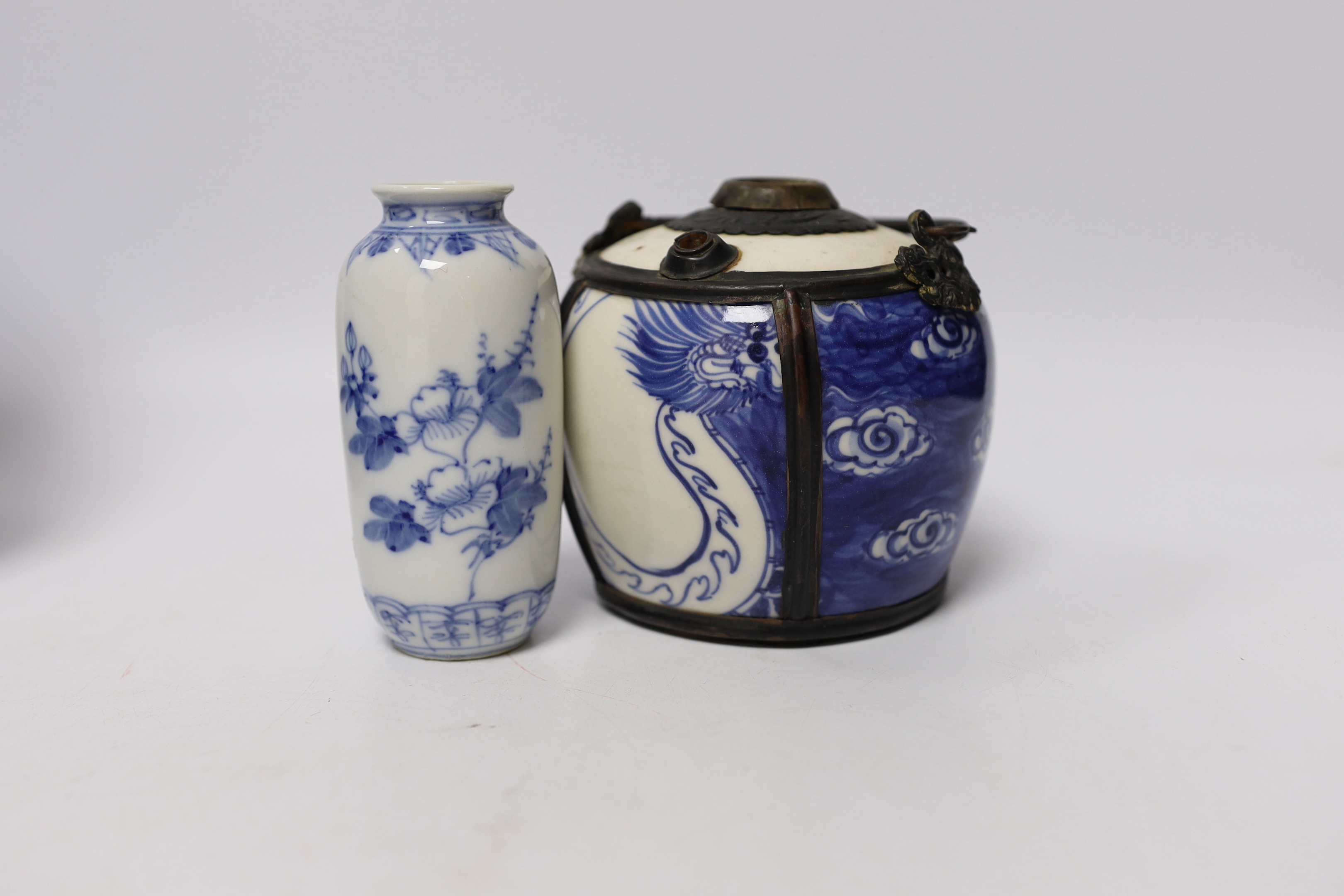 Four pieces of Chinese blue and white porcelain including a 19th century ‘dragon’ bowl, tallest 19.5cm